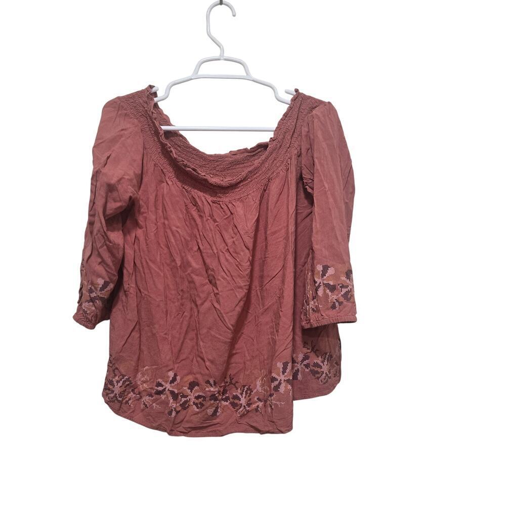 Tantrums Boho Floral Border Blouse XL Mauve Rayon Top